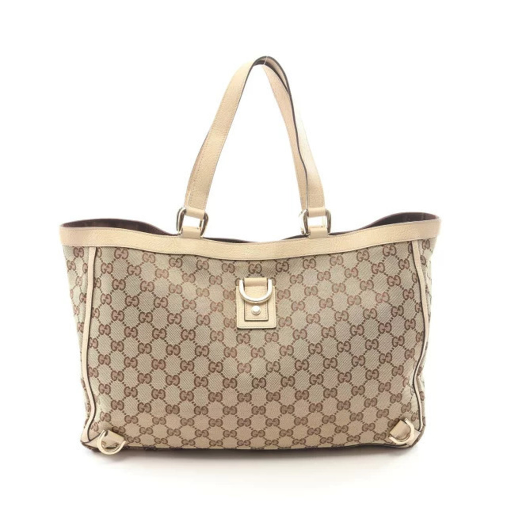 Gucci Abbey GG Canvas Tote Bag Leather Beige Cream Ivory White